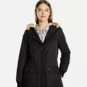 LEVIS Women's Black Sherpa Lined Fur Hood Jacket